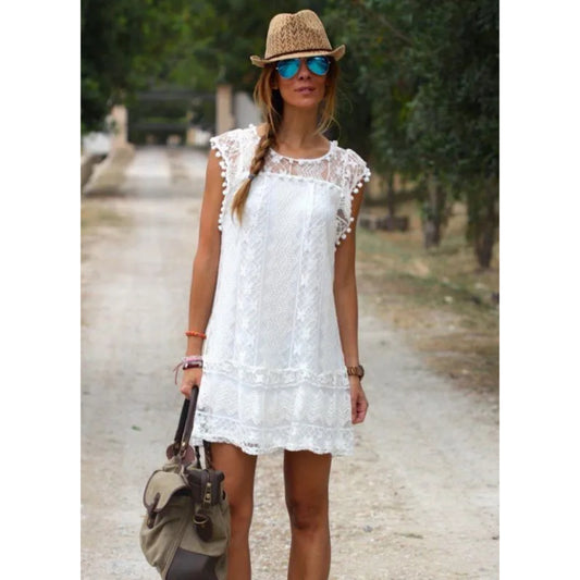 Dames Witte Mini Jurk | Kant