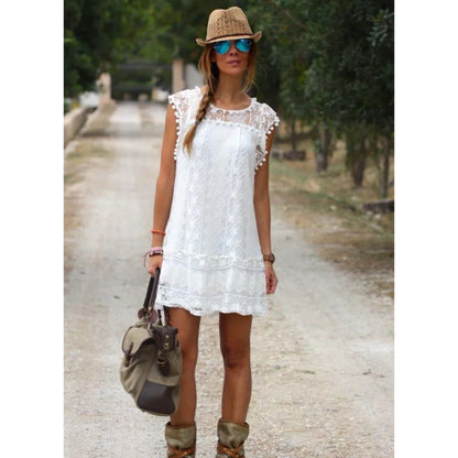 Dames Witte Mini Jurk | Kant