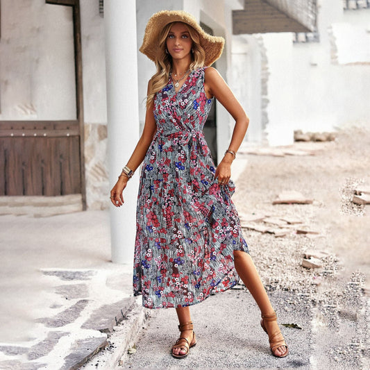 Dames Rode V-Hals Feestjurk | Boho Midi