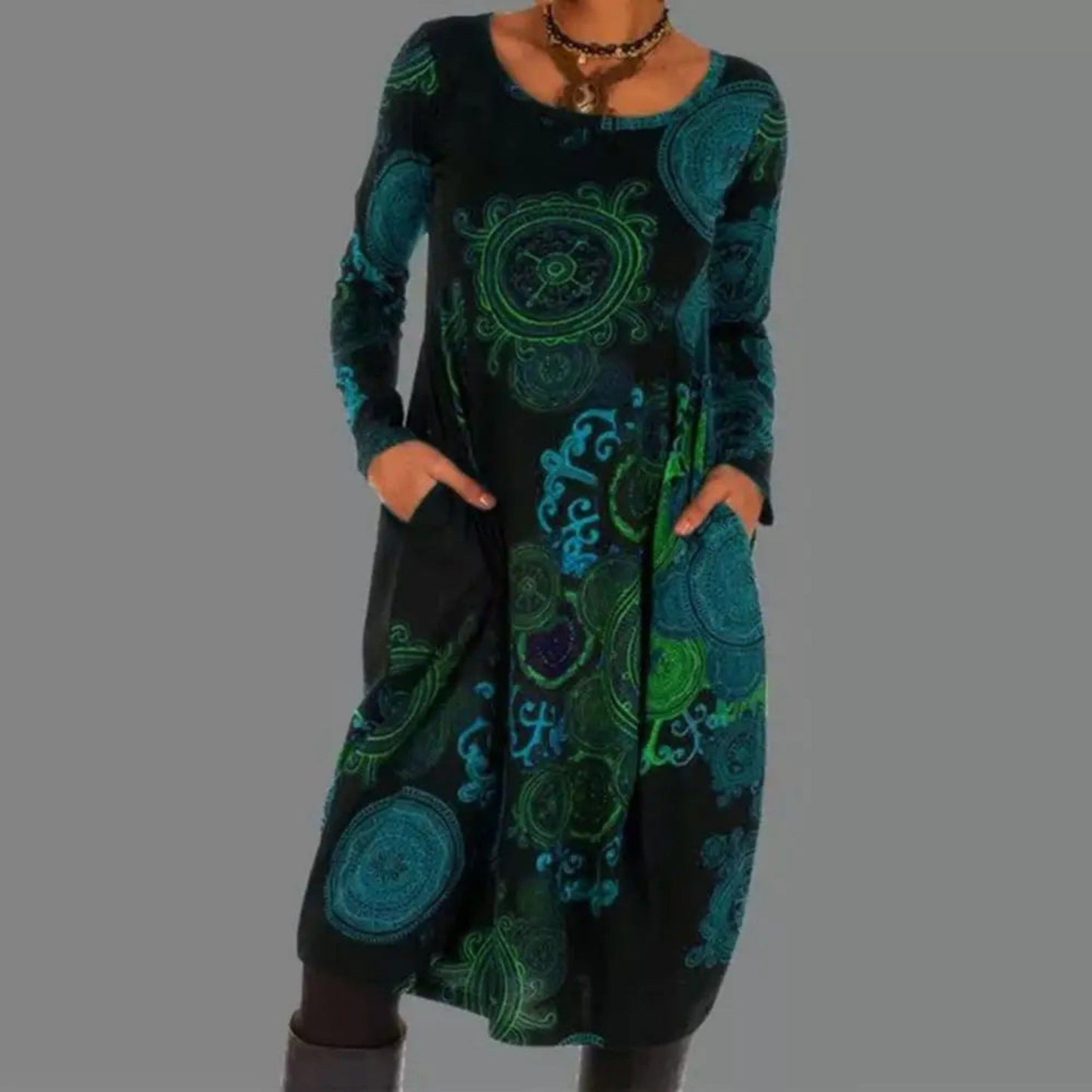 Arnoudina | Dames Midi-Jurk | Lange Mouwen Boho