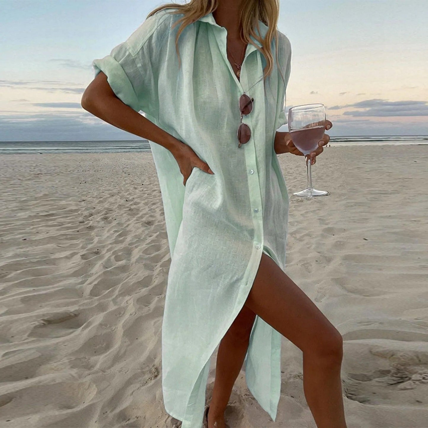 Alberdine | Dames Strandjurk | Button-Up