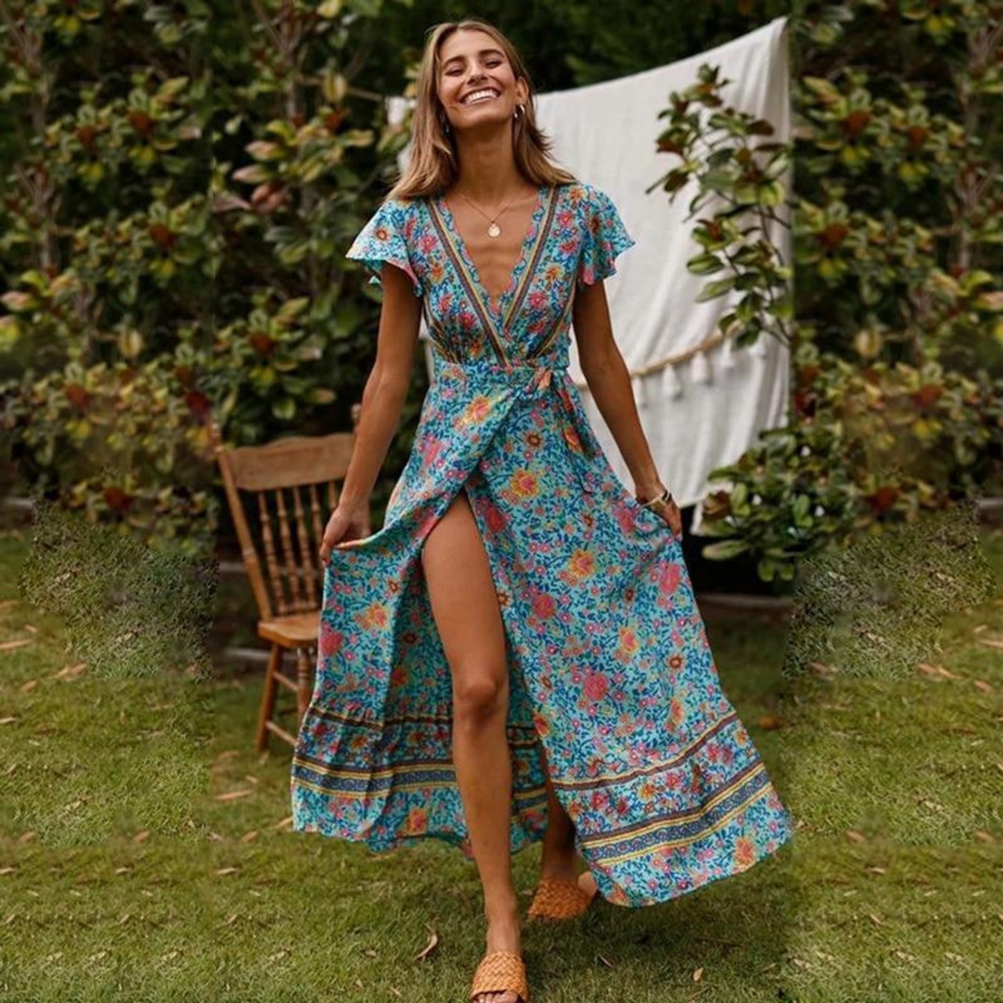 Bergoline | Dames Maxi Jurk | V-Hals Bloemenprint