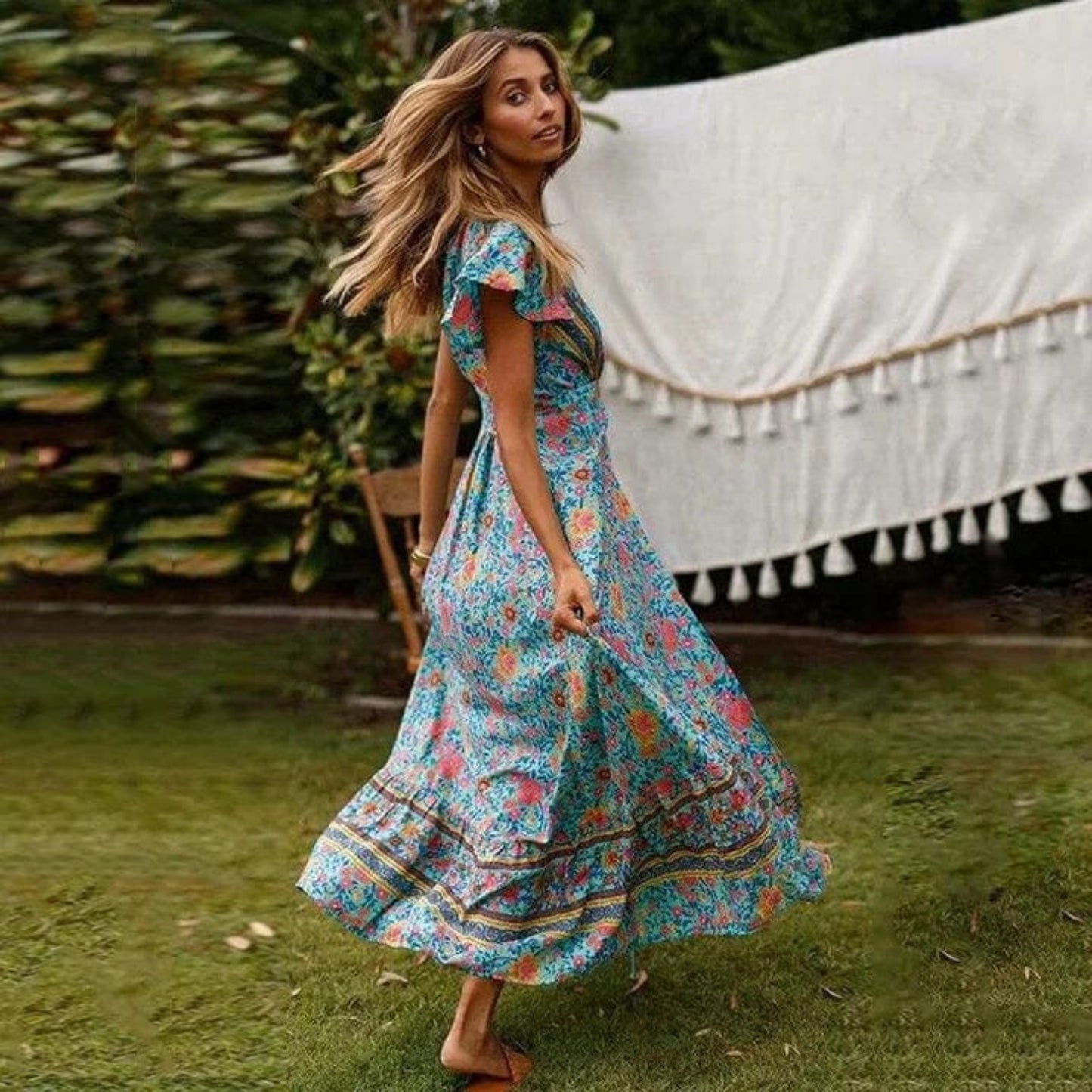 Bergoline | Dames Maxi Jurk | V-Hals Bloemenprint
