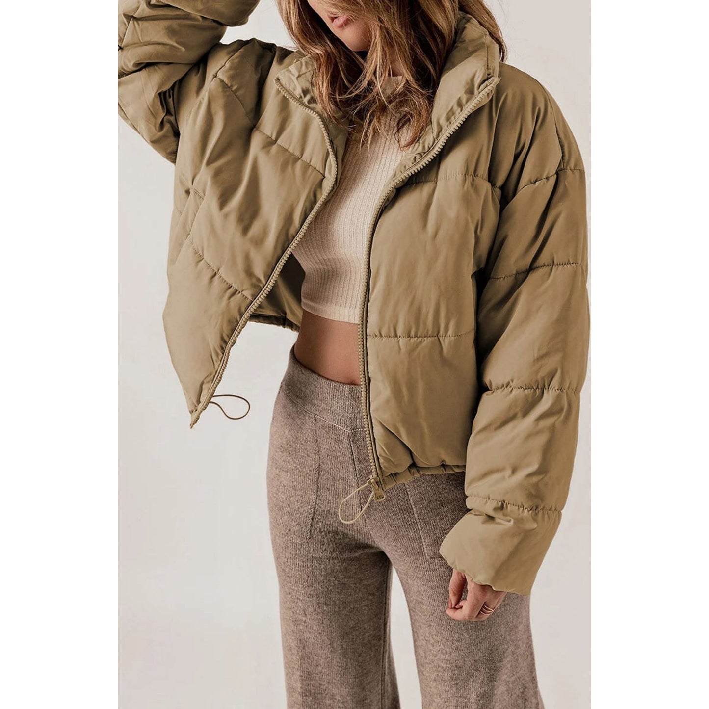 Everliese | Dames Puffer Jas | Cropped Zip Design
