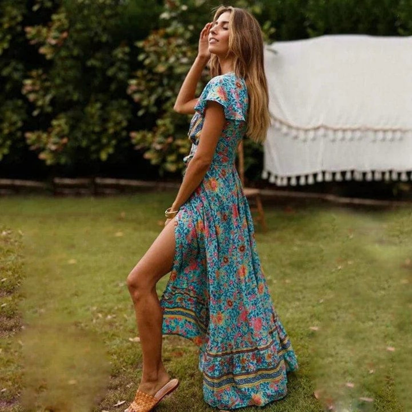 Bergoline | Dames Maxi Jurk | V-Hals Bloemenprint