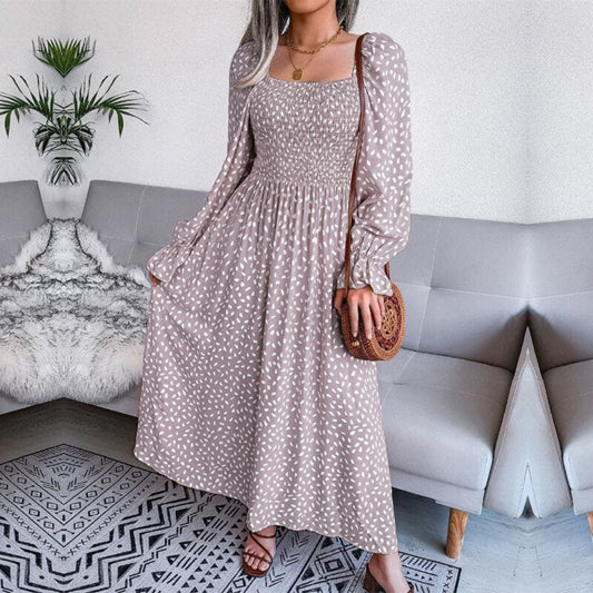 Dames Maxi Lange Mouwen Jurk | Elegante Beige