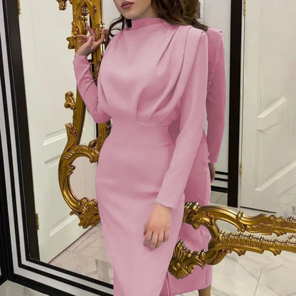 Dames Lange Mouw Avond Midi Jurk | Elegant
