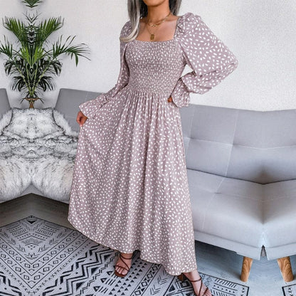 Dames Maxi Lange Mouwen Jurk | Elegante Beige