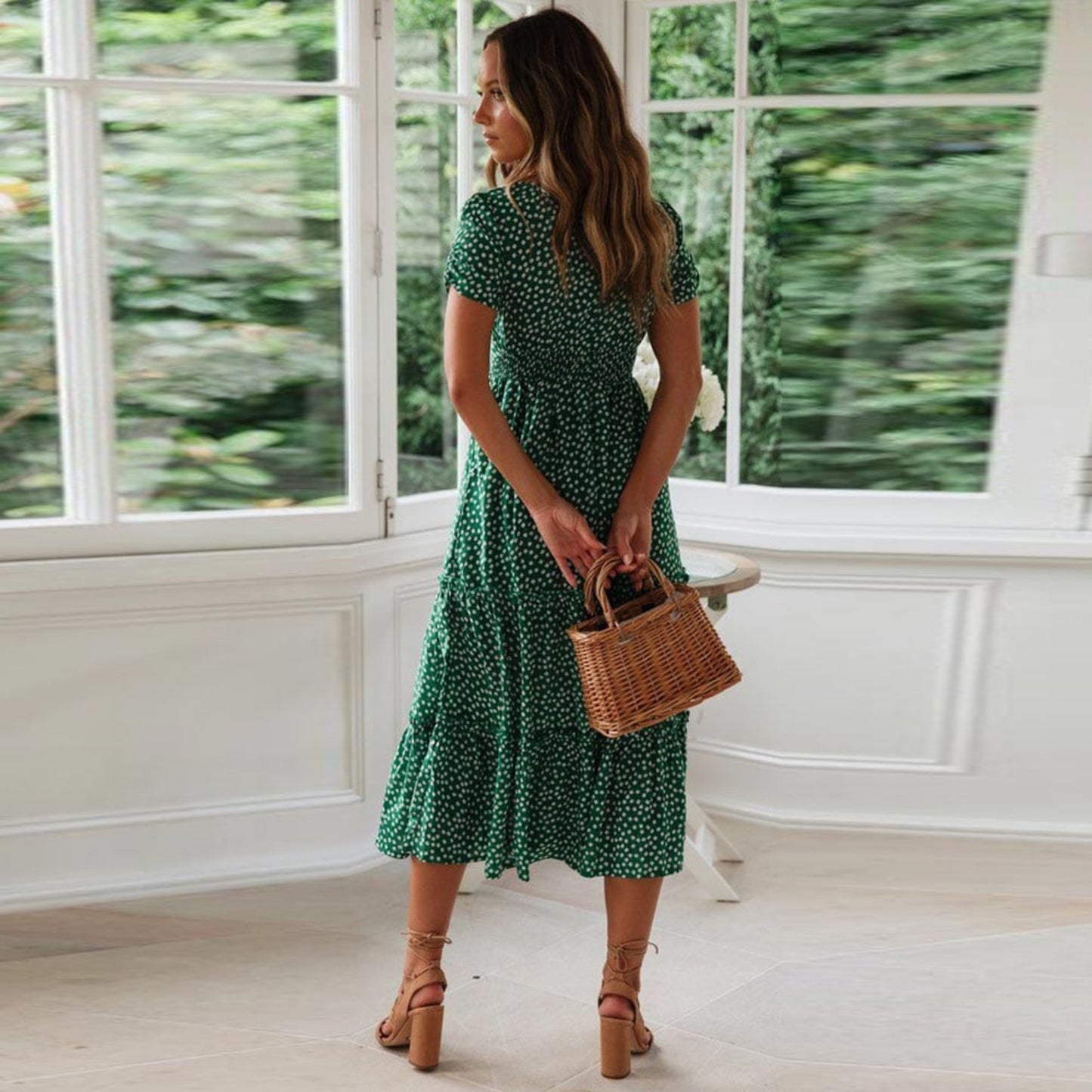 Dames Bohemian Midi Jurk | Pofmouwen
