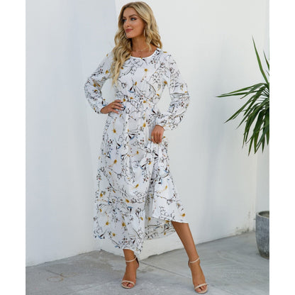 Dames Witte Bloemenprint Midi Jurk | Feestelijke Bohemian