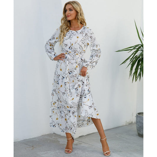Dames Witte Bloemenprint Midi Jurk | Feestelijke Bohemian
