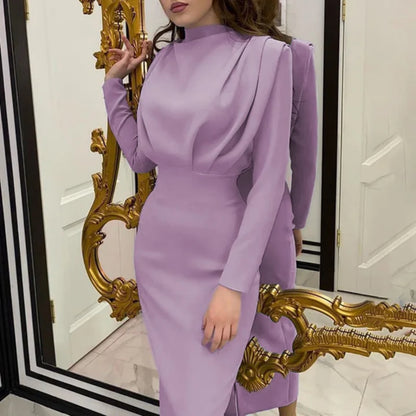 Dames Lange Mouw Avond Midi Jurk | Elegant