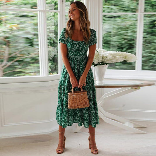 Dames Bohemian Midi Jurk | Pofmouwen