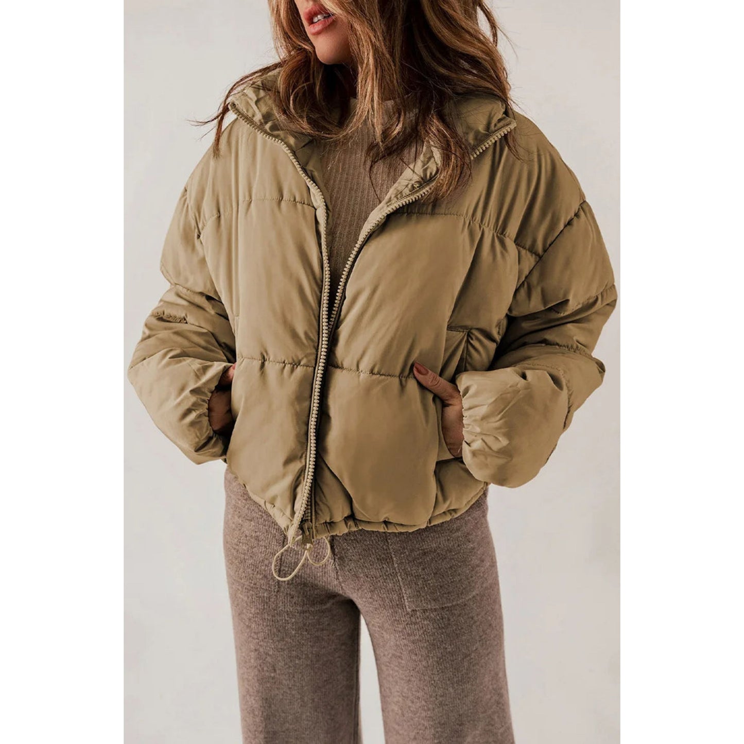 Everliese | Dames Puffer Jas | Cropped Zip Design