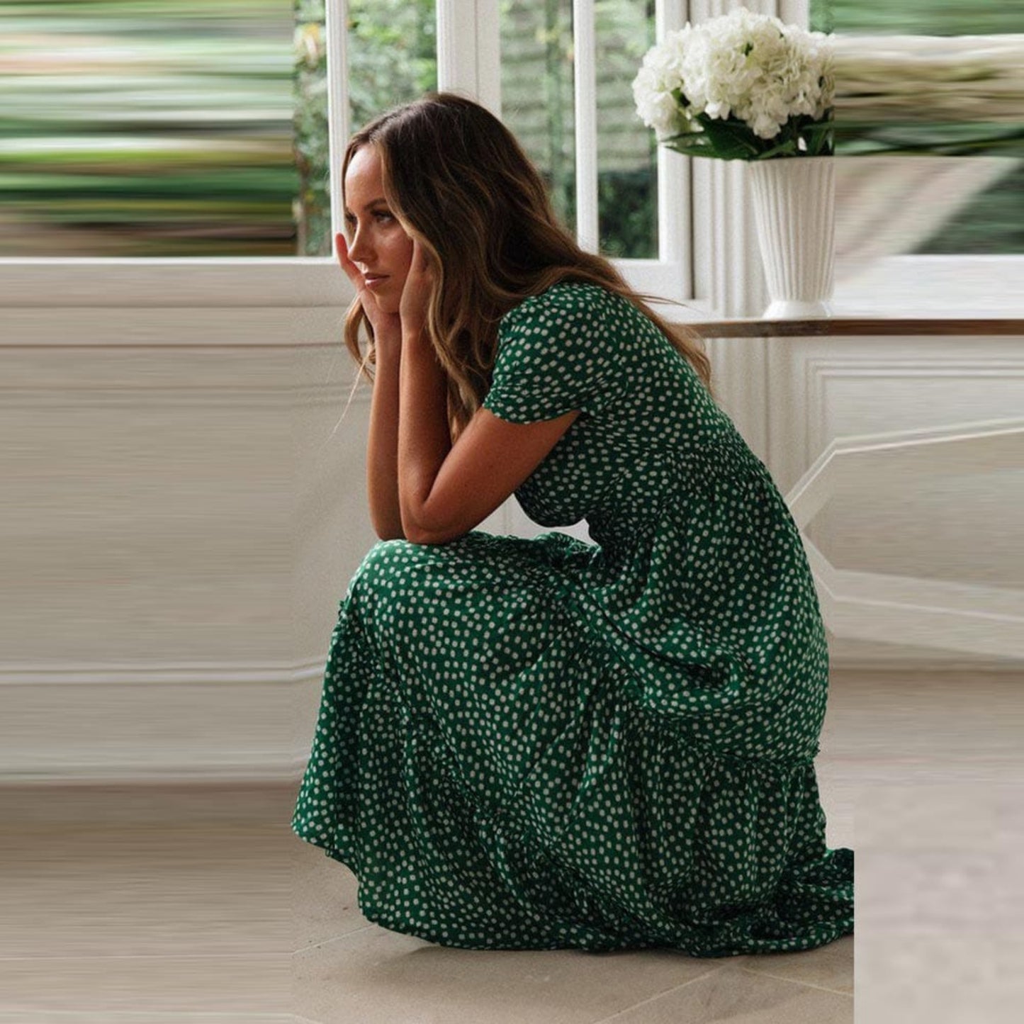 Dames Bohemian Midi Jurk | Pofmouwen
