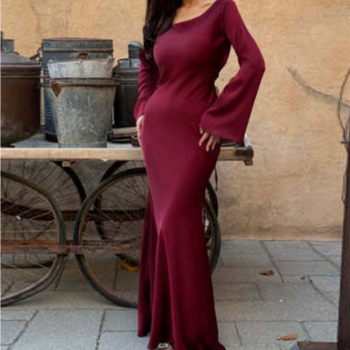 Dames Maxi Lange Mouw Jurk | Bruiloft Gast