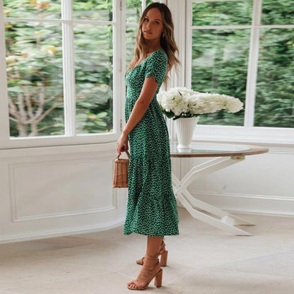 Dames Bohemian Midi Jurk | Pofmouwen