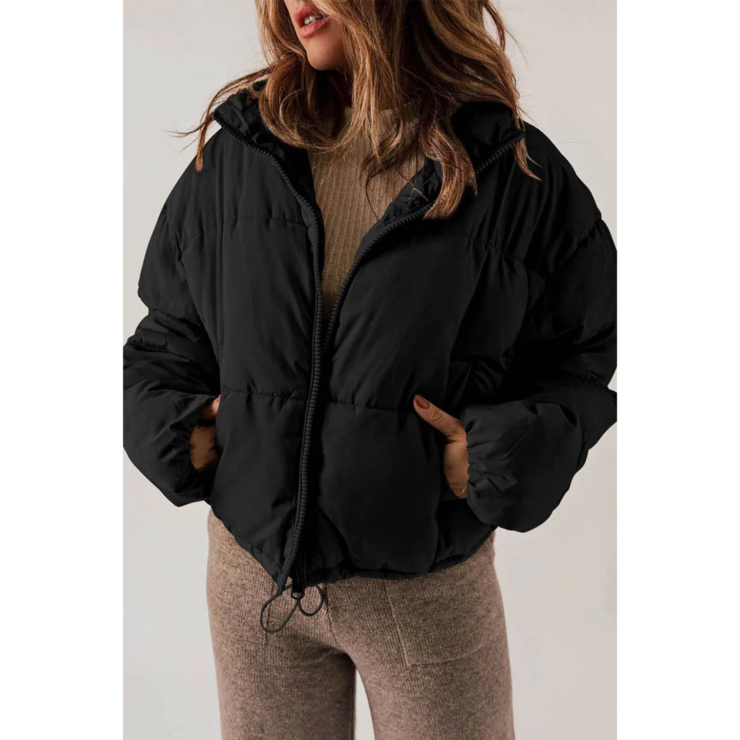 Everliese | Dames Puffer Jas | Cropped Zip Design