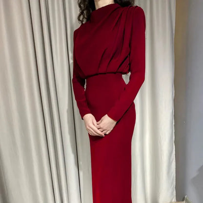 Dames Lange Mouw Avond Midi Jurk | Elegant