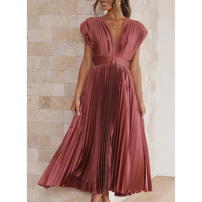 Brechtijna | Dames Maxi Jurk | Geplooide V-Hals