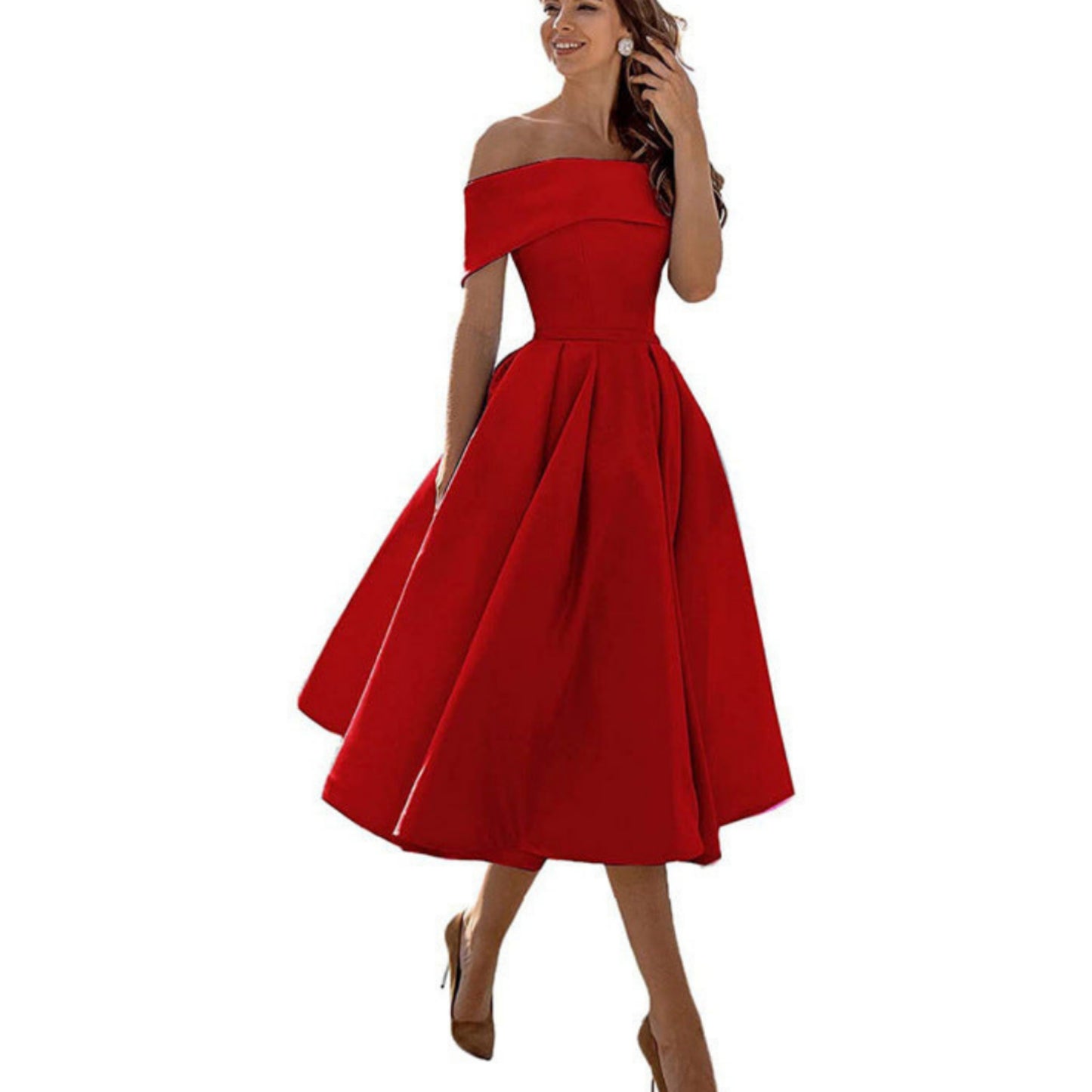 Dames Flared Off-Shoulder Jurk | Elegant