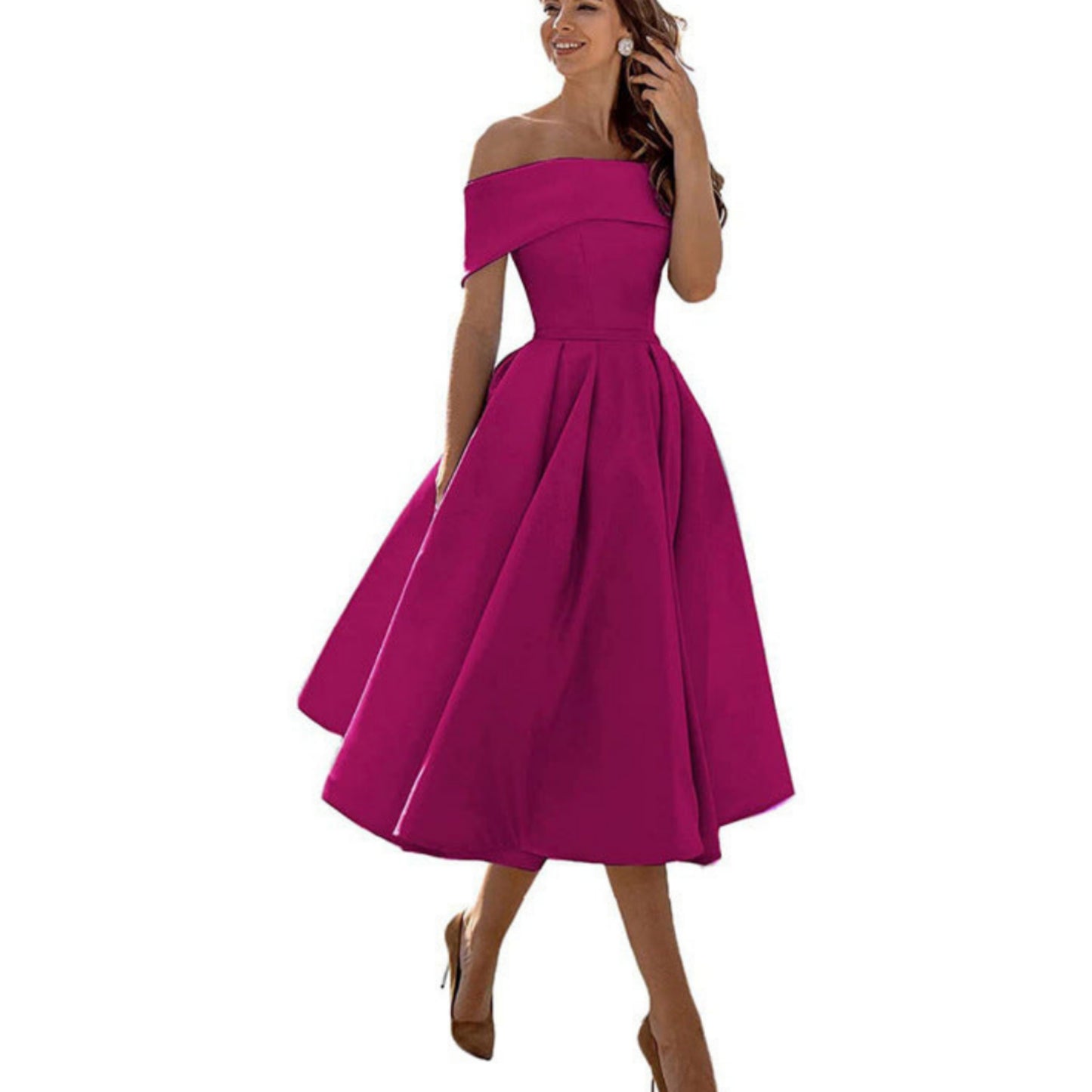 Dames Flared Off-Shoulder Jurk | Elegant