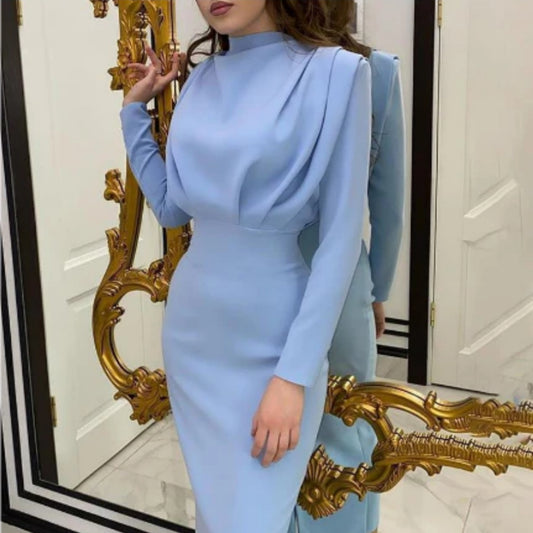 Dames Lange Mouw Avond Midi Jurk | Elegant