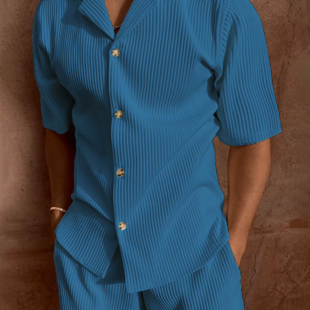 Heren Set Shirt en Broek – Relaxed Fit – Ademend Materiaal – Gestreept Ontwerp