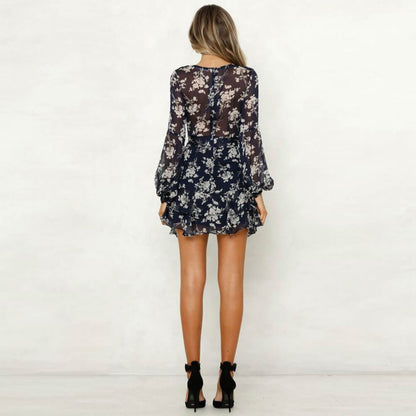 Dames Bloemenprint Jurk | Mini V-Hals