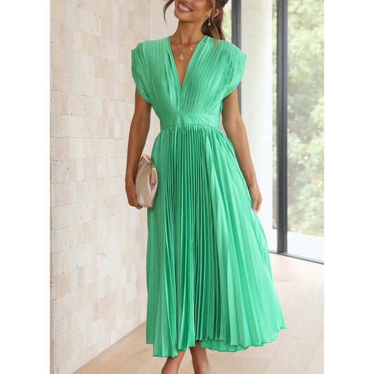 Brechtijna | Dames Maxi Jurk | Geplooide V-Hals