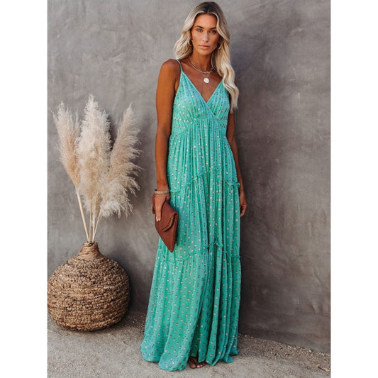 Dames Ibiza Zomer Maxi Jurk | V-Hals Print