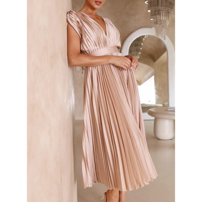 Brechtijna | Dames Maxi Jurk | Geplooide V-Hals