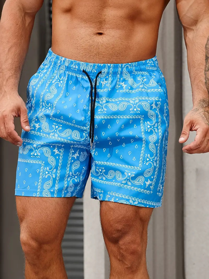 Heren Zwemshort – Sneldrogende Stof – Relaxte Pasvorm – Bandana Print – Mid-Lengte