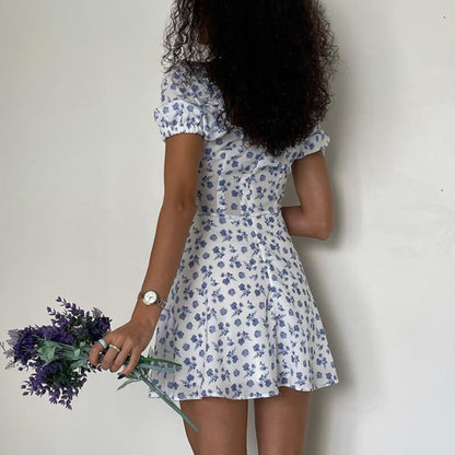 Dames Korte Bohemien Jurk | Witte Bloemenprint