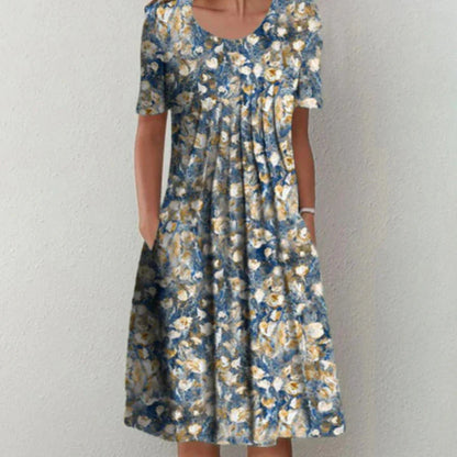Dames Midi Bloemen Zomer Jurk | Korte Mouw