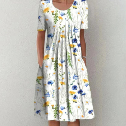 Dames Midi Bloemen Zomer Jurk | Korte Mouw