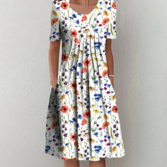 Dames Midi Bloemen Zomer Jurk | Korte Mouw