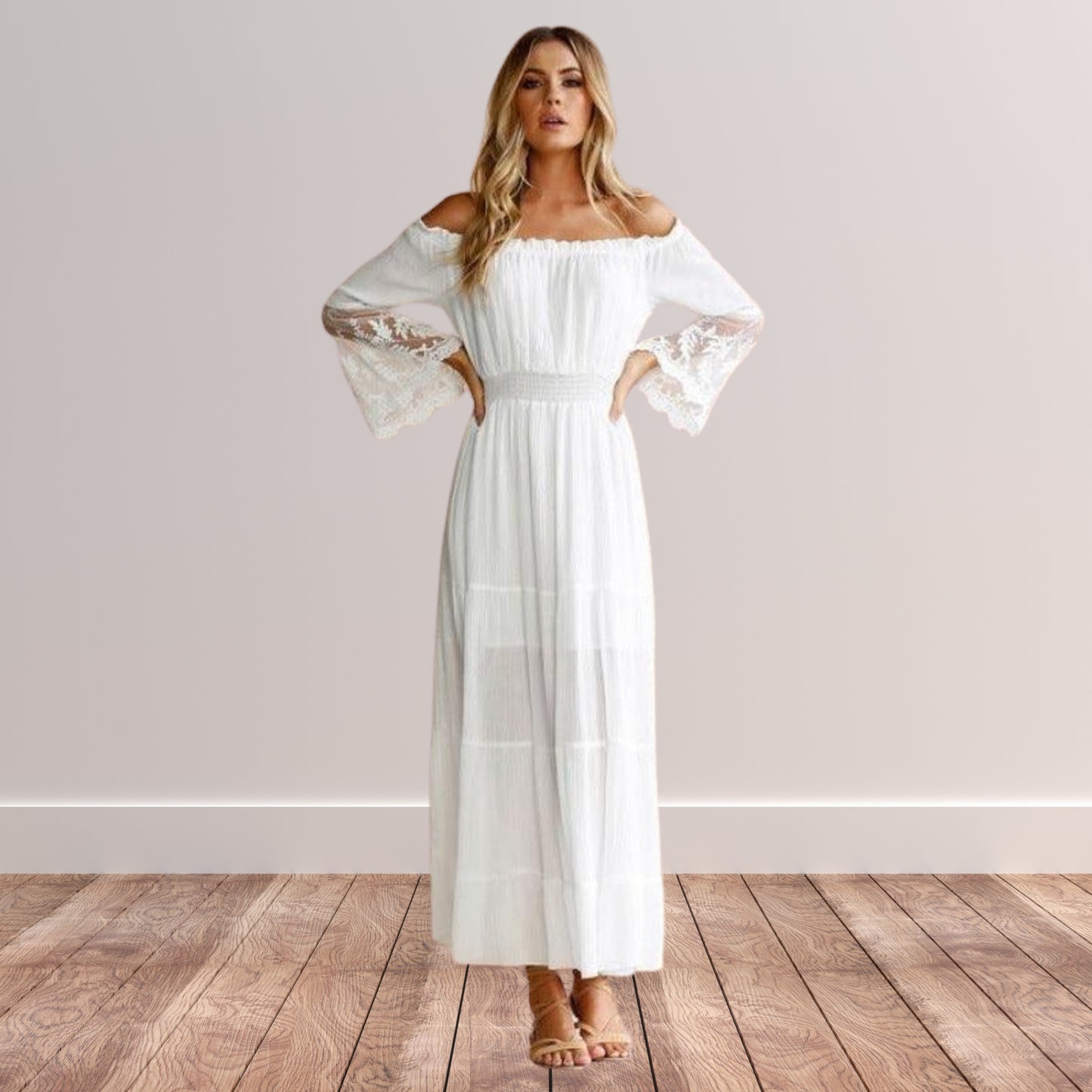 Dames Bohemien Maxi Jurk | Wit