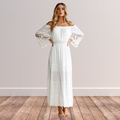 Dames Bohemien Maxi Jurk | Wit