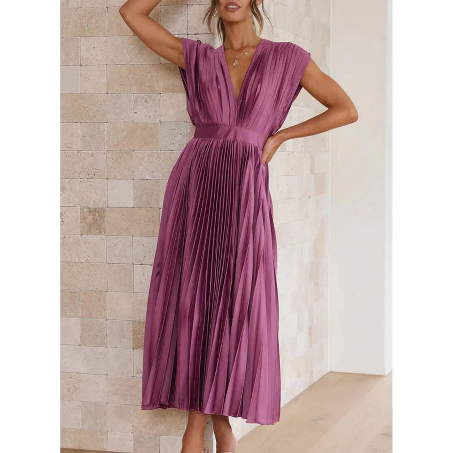 Brechtijna | Dames Maxi Jurk | Geplooide V-Hals