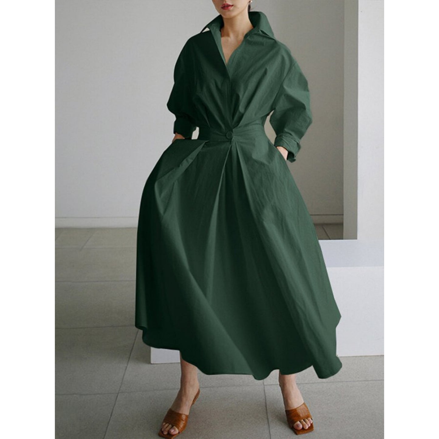 Dames Maxi Jurk Met Overhemdkraag | Elegant