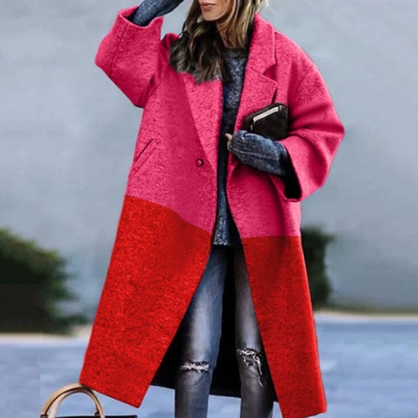 Aafgerda | Dames Lange Jas | Oversized Kleurblok