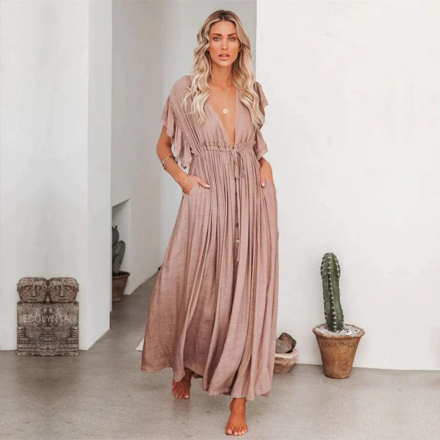 Dames Ibiza Maxi Jurk | Taupe