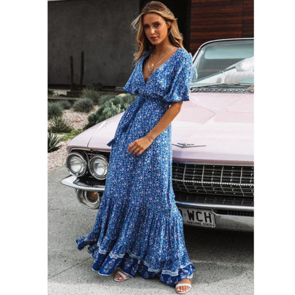 Dames Chique Maxi Jurk | Korte Mouwen