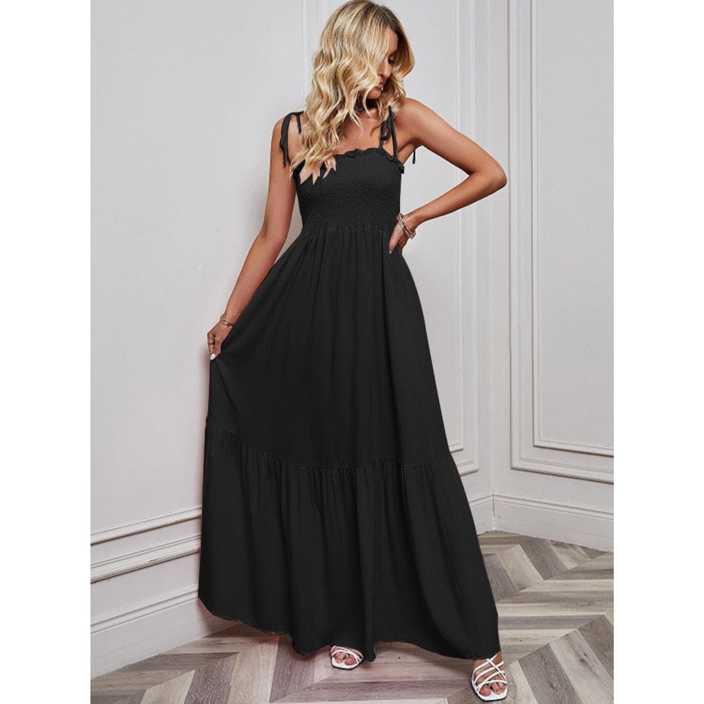 Dames Spaghetti Bandjes Zwarte Jurk | Simpele Maxi