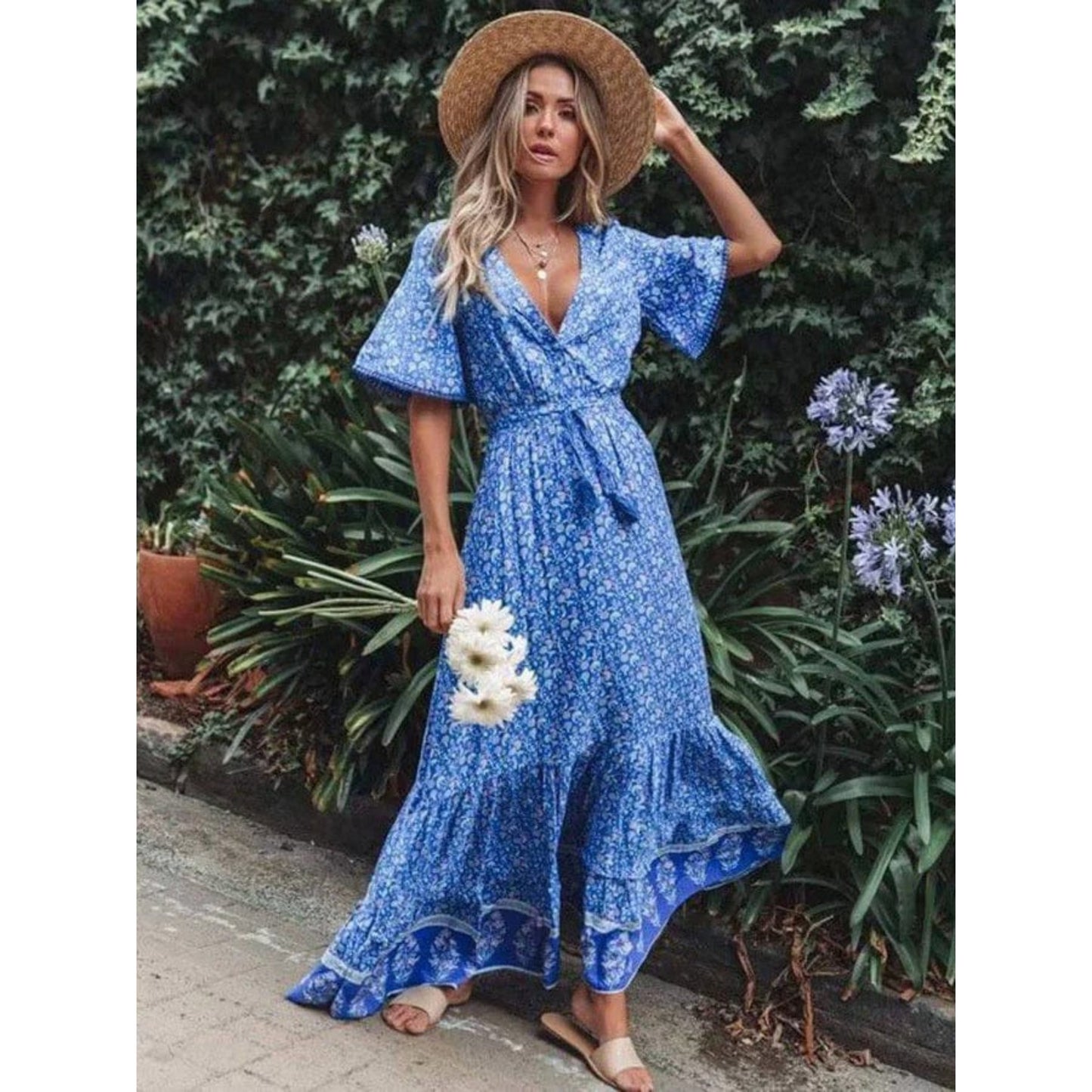 Dames Chique Maxi Jurk | Korte Mouwen
