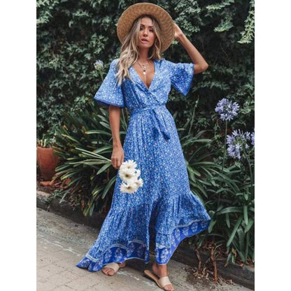Dames Chique Maxi Jurk | Korte Mouwen