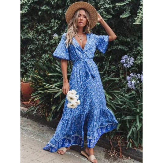 Dames Chique Maxi Jurk | Korte Mouwen