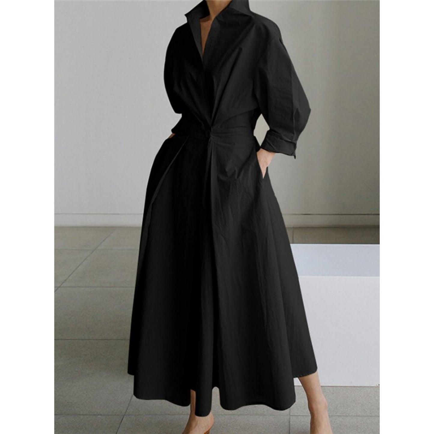 Dames Maxi Jurk Met Overhemdkraag | Elegant