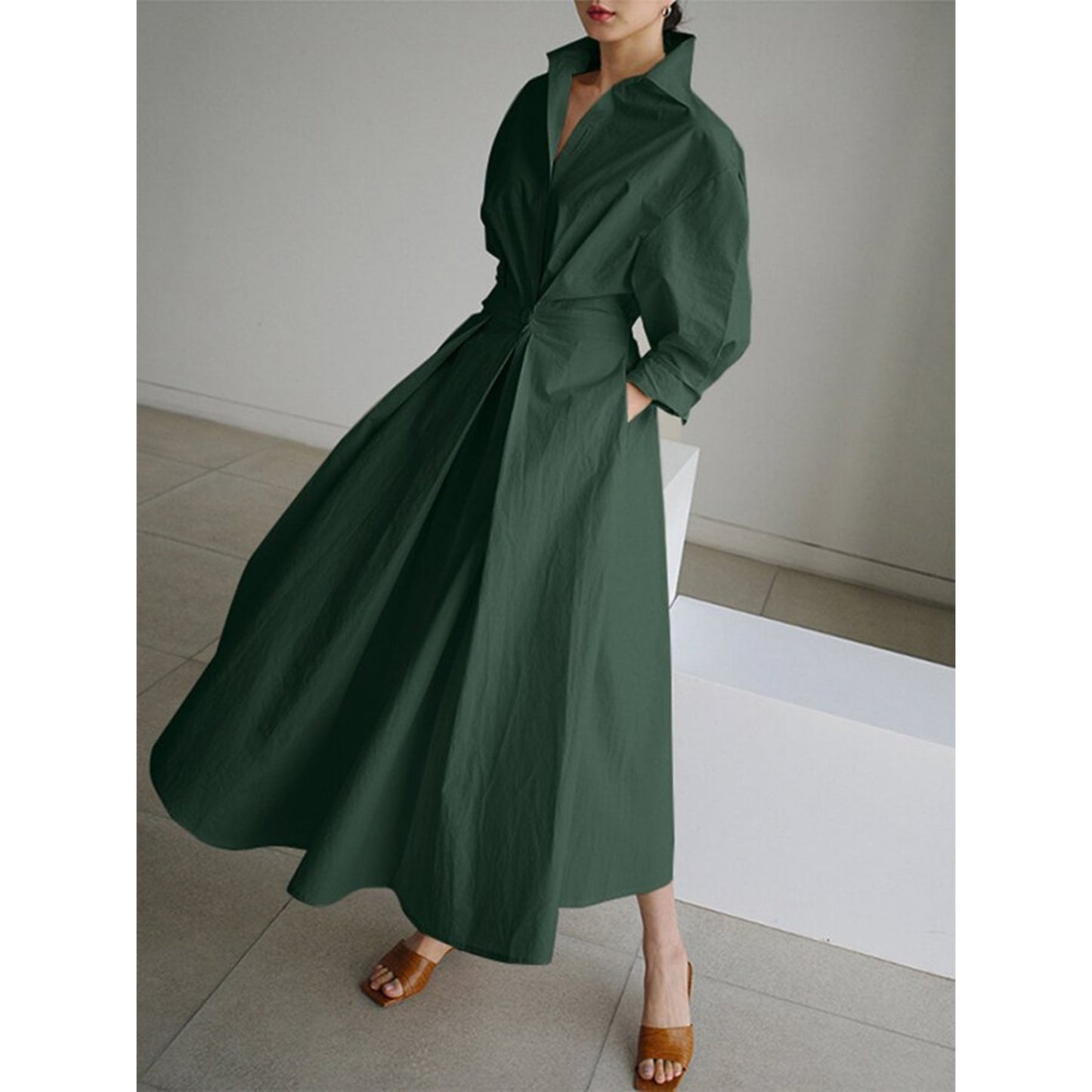 Dames Maxi Jurk Met Overhemdkraag | Elegant